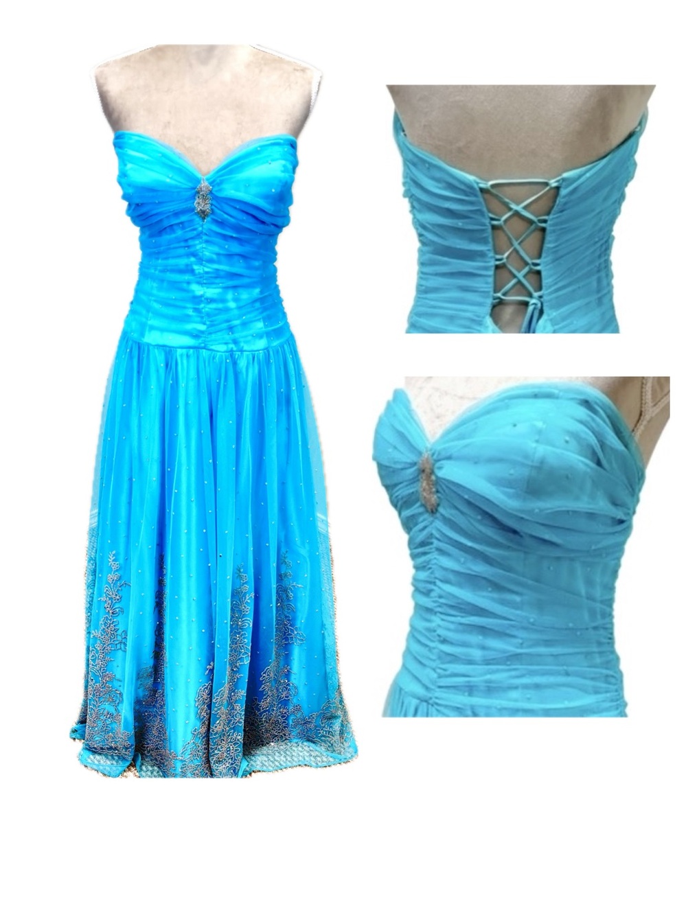 Vintage Betsy & Adam Prom Dress Maxi Gown 18 Blue Fairy Princess Y2K Bead Tulle